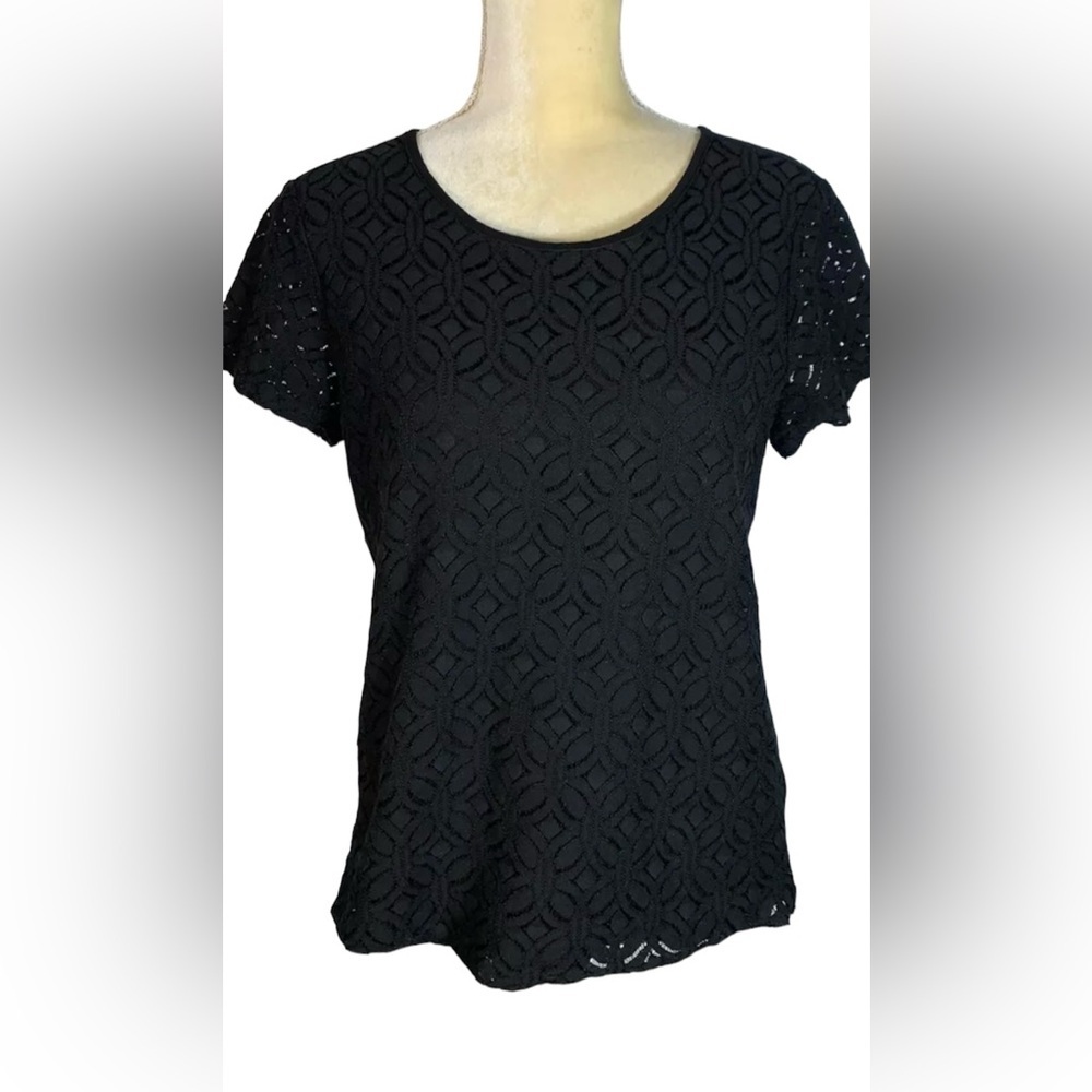 Market & Spruce Women’s Black Eyelet Lace Front Top NWOT