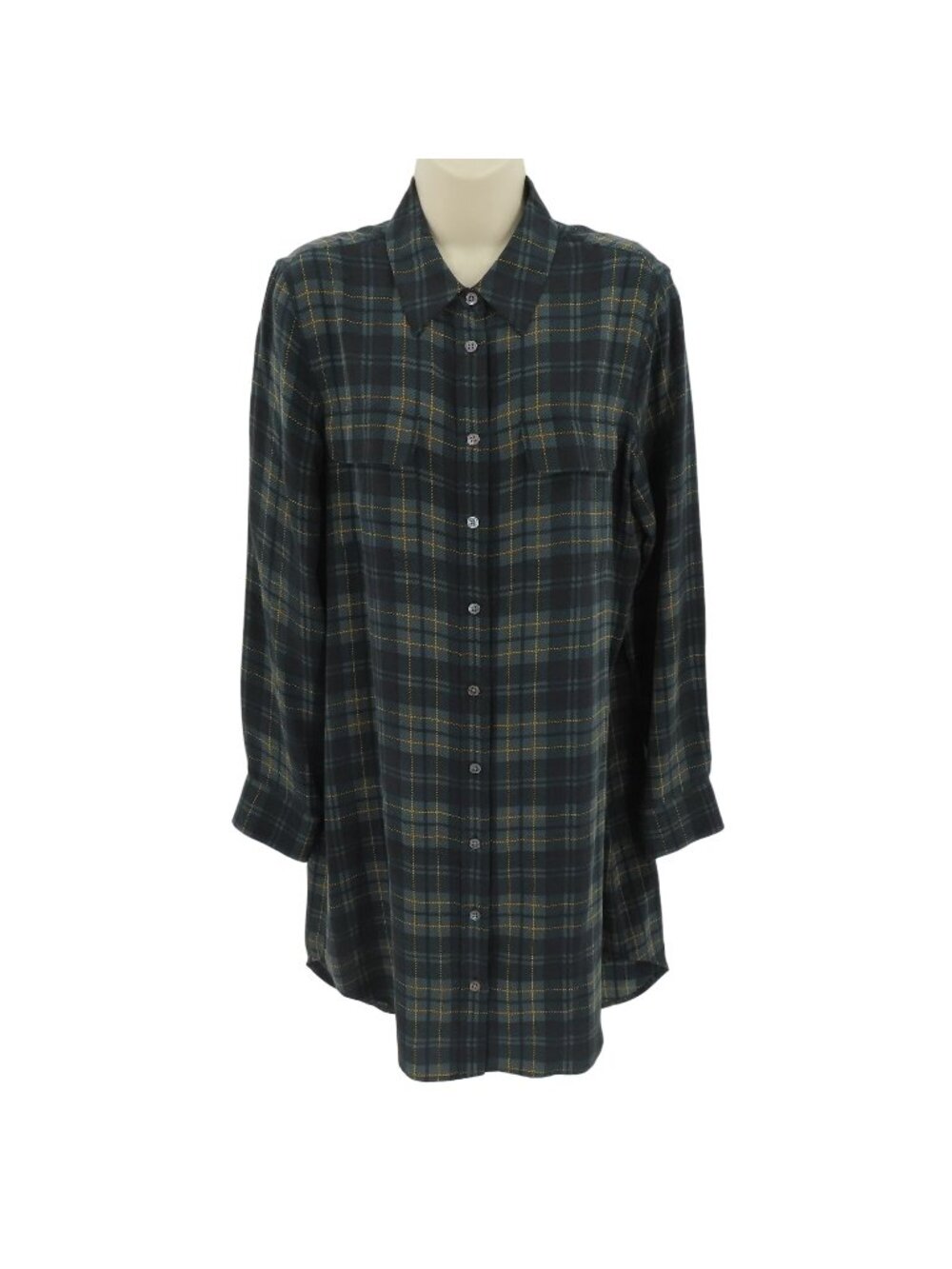 Equipment Womens Medium Slim Signature Plaid Dress Eden Green Silk Button Shirt