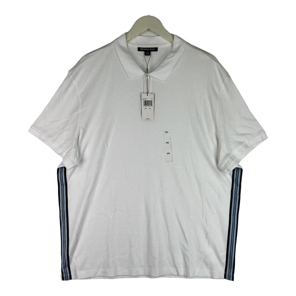 New Michael Kors Men US XXL White T-Shirt Classic Striped Short Sleeve Polo 