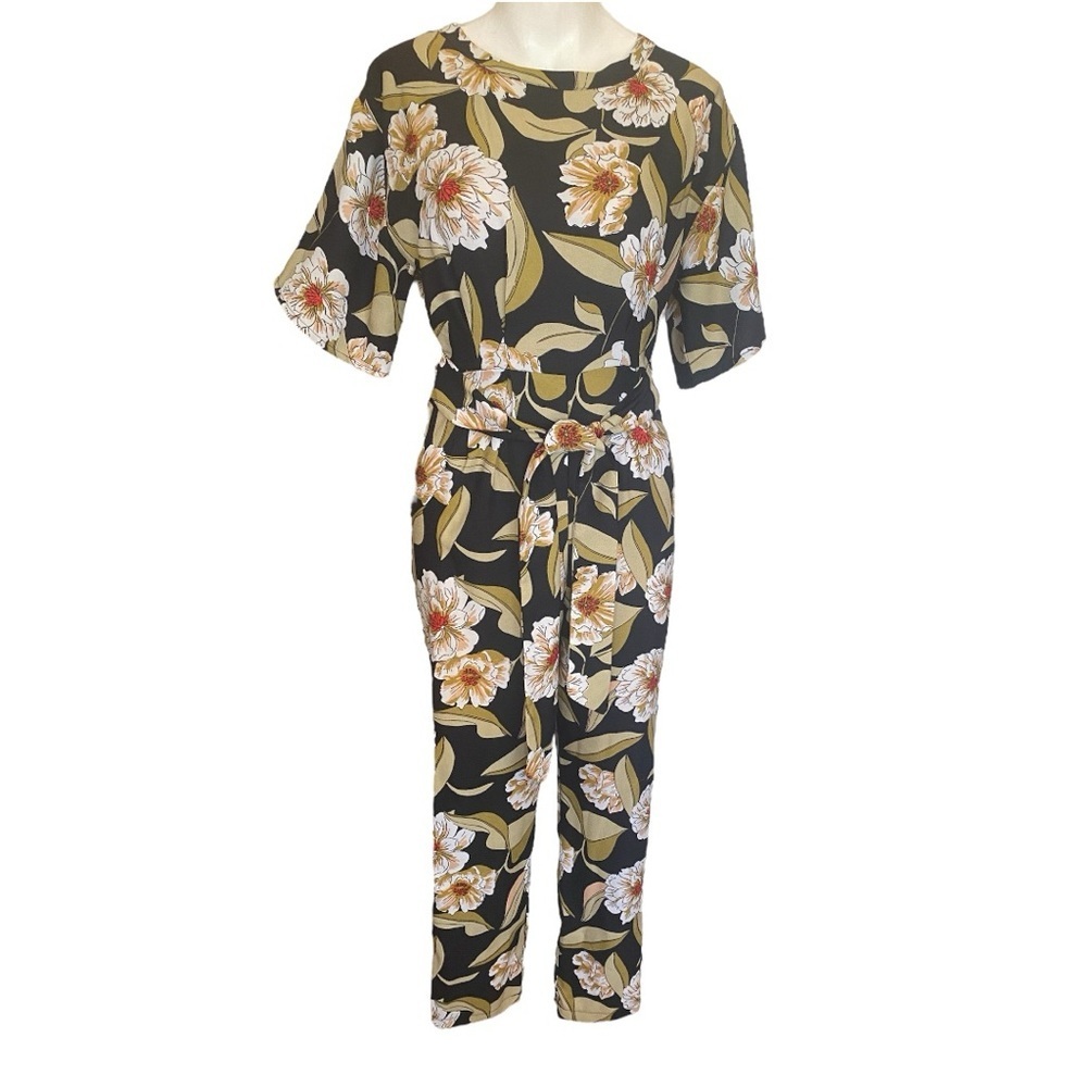 Leith Black and Yellow Jumpsuit with Floral Print Size L