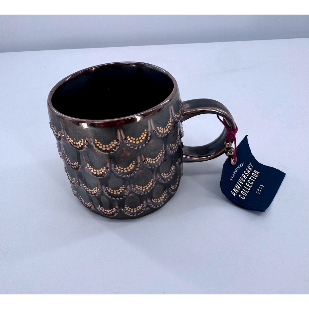 Starbucks Coffee Mug 10oz Bronze Iridescent Mermaid Scale 2015 Anniversary New
