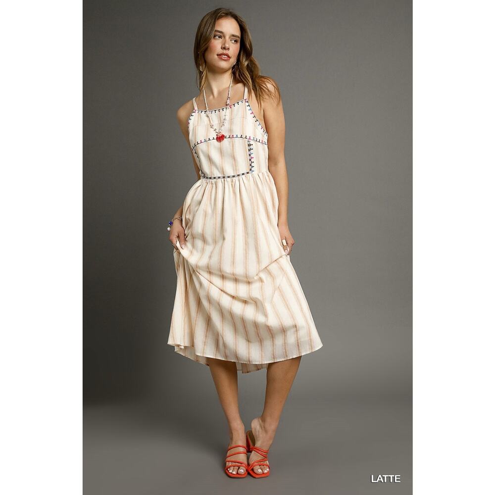 Umgee Boho Embroidered Stripe Midi Dress NWT Large - Picture 8 of 14