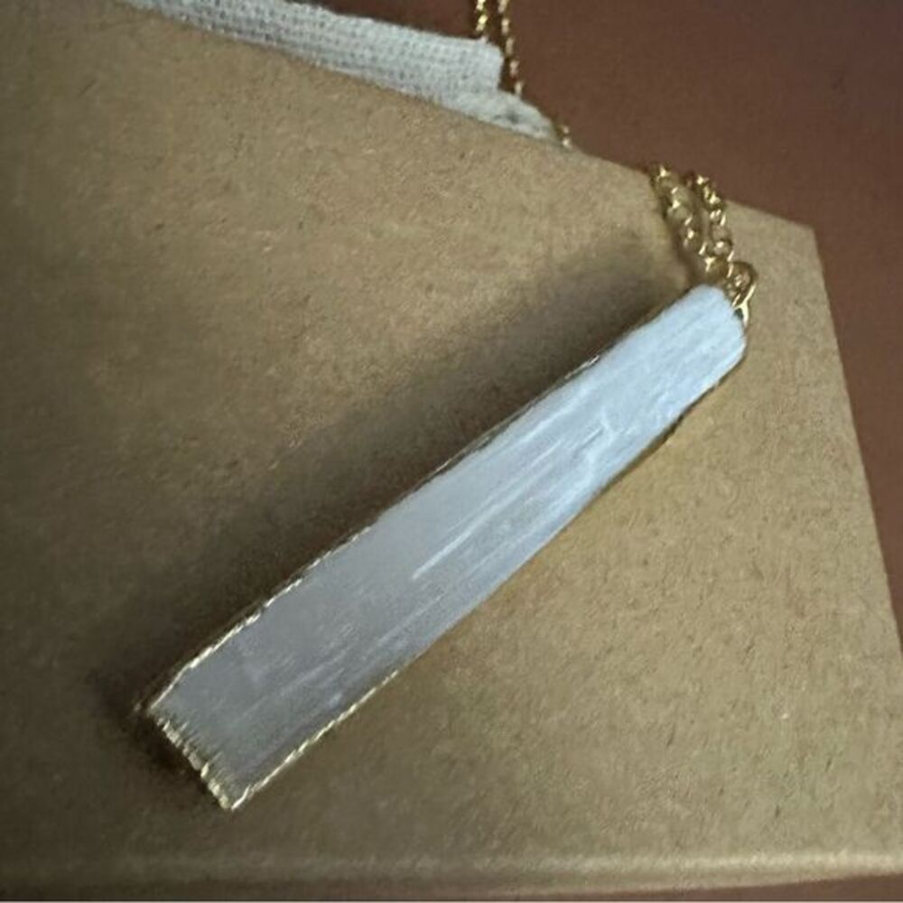 Gold Dipped Selenite Crystal Stick Necklace‎ - Picture 2 of 6