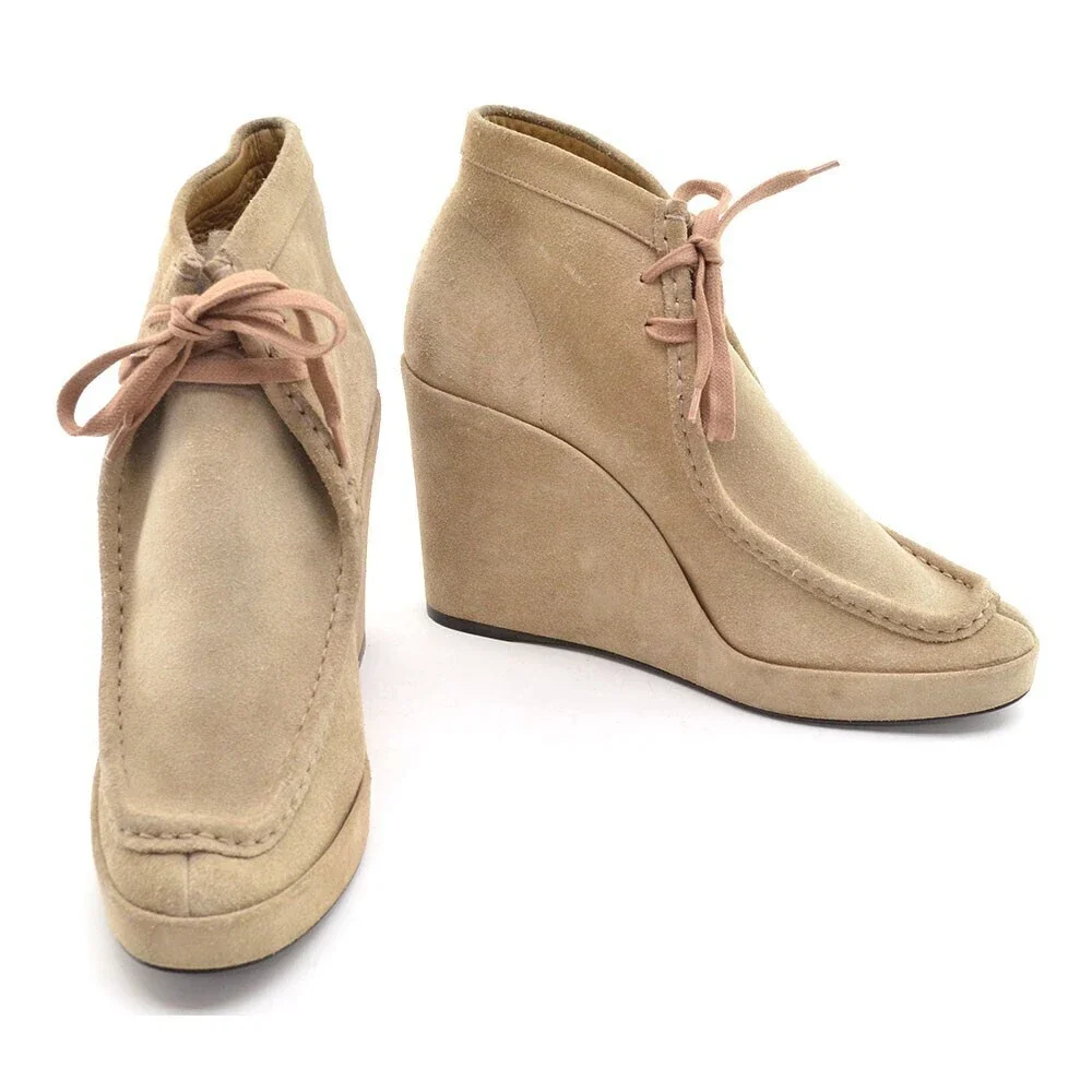 Balenciaga Tan Suede Wedge Lace Up Booties 40.5 - Picture 2 of 9
