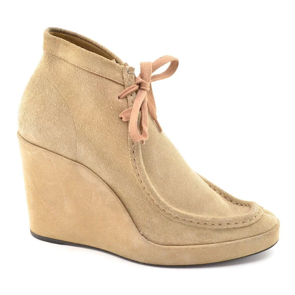 Balenciaga Tan Suede Wedge Lace Up Booties 40.5 - Picture 4 of 9