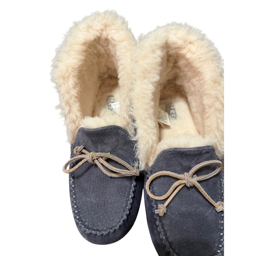 UGG Australia Women's Elana  Slipper Sheepskin Lined Moccasin Dark Gray Size 7‎