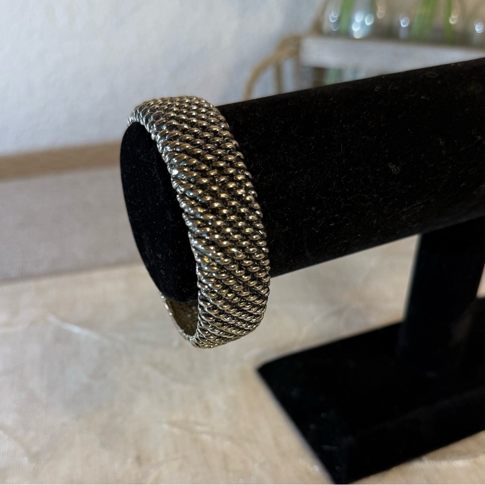 Anne Klein Basket Weave Women’s Textured Bangle Bracelet, Silver Antique Look.‎