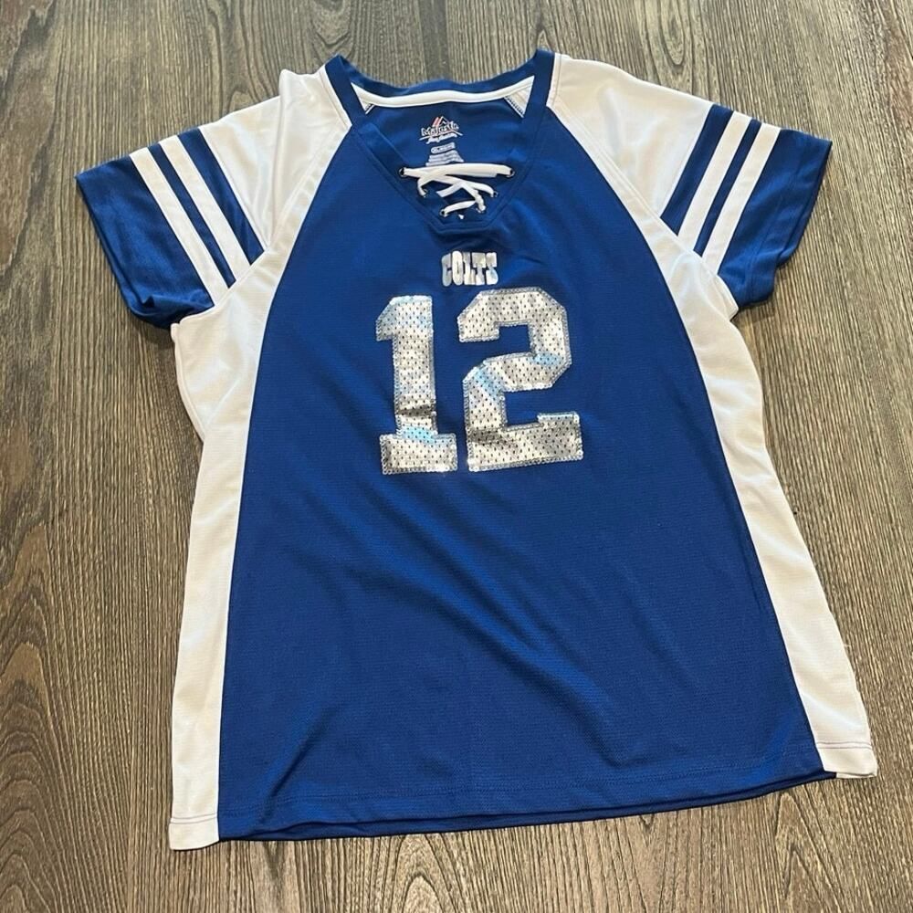 Majestic Womens Colts Jersey Andrew Luck #12 NFL Football Shirt Blue White Sz XL