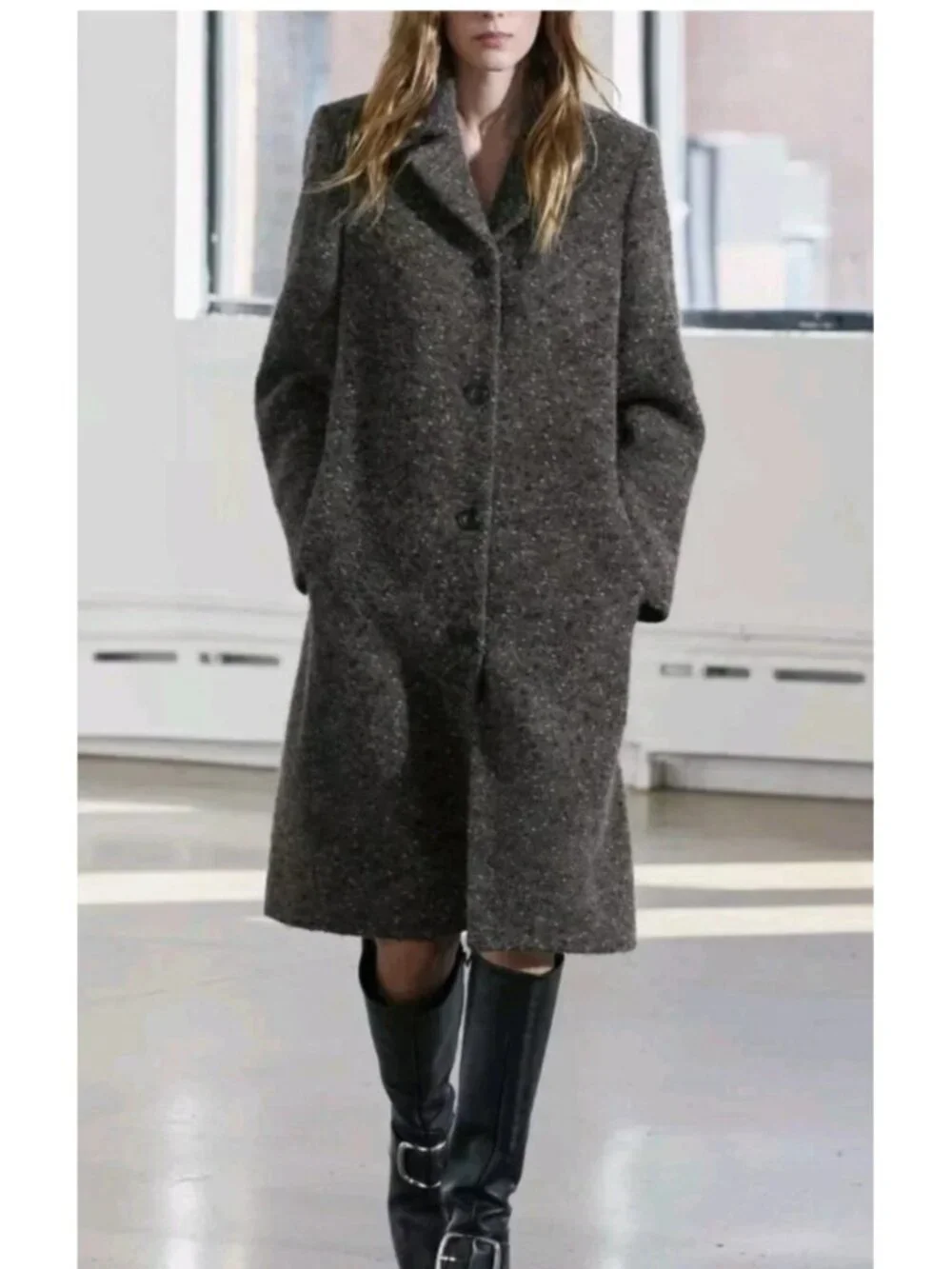 ZARA Manteco Wool Blend Bouclé Coat Womens S Gray Italian Fabric Button Front - Picture 1 of 16