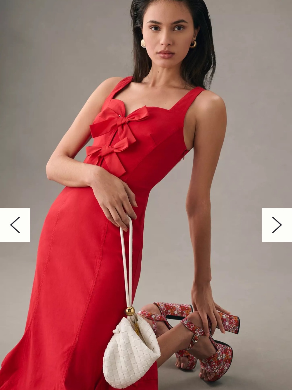 Anthropologie Red Midi Dress with Front Bow Detail