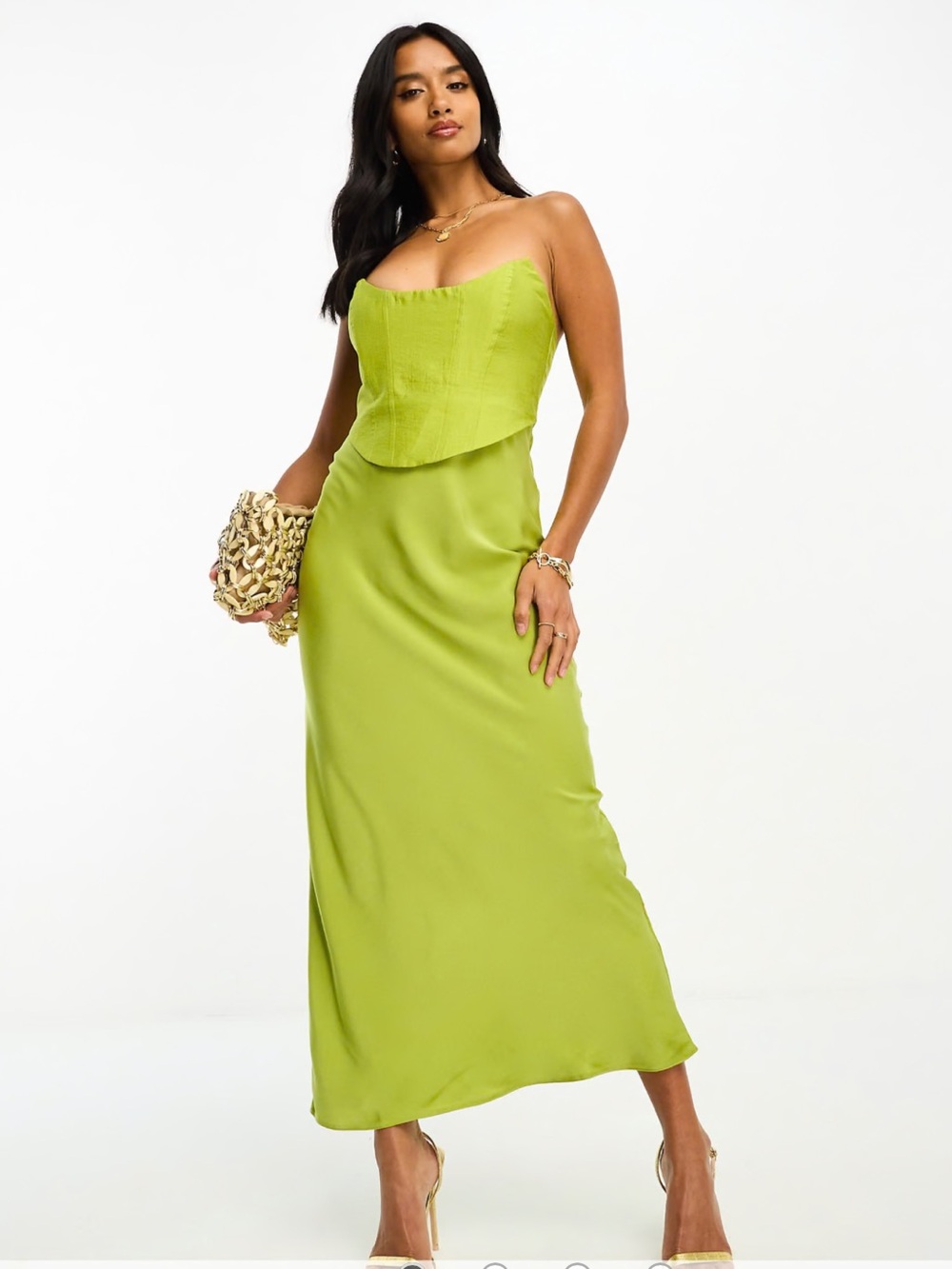 ASOS Petite Bright Lime Strapless Corset Maxi Dress