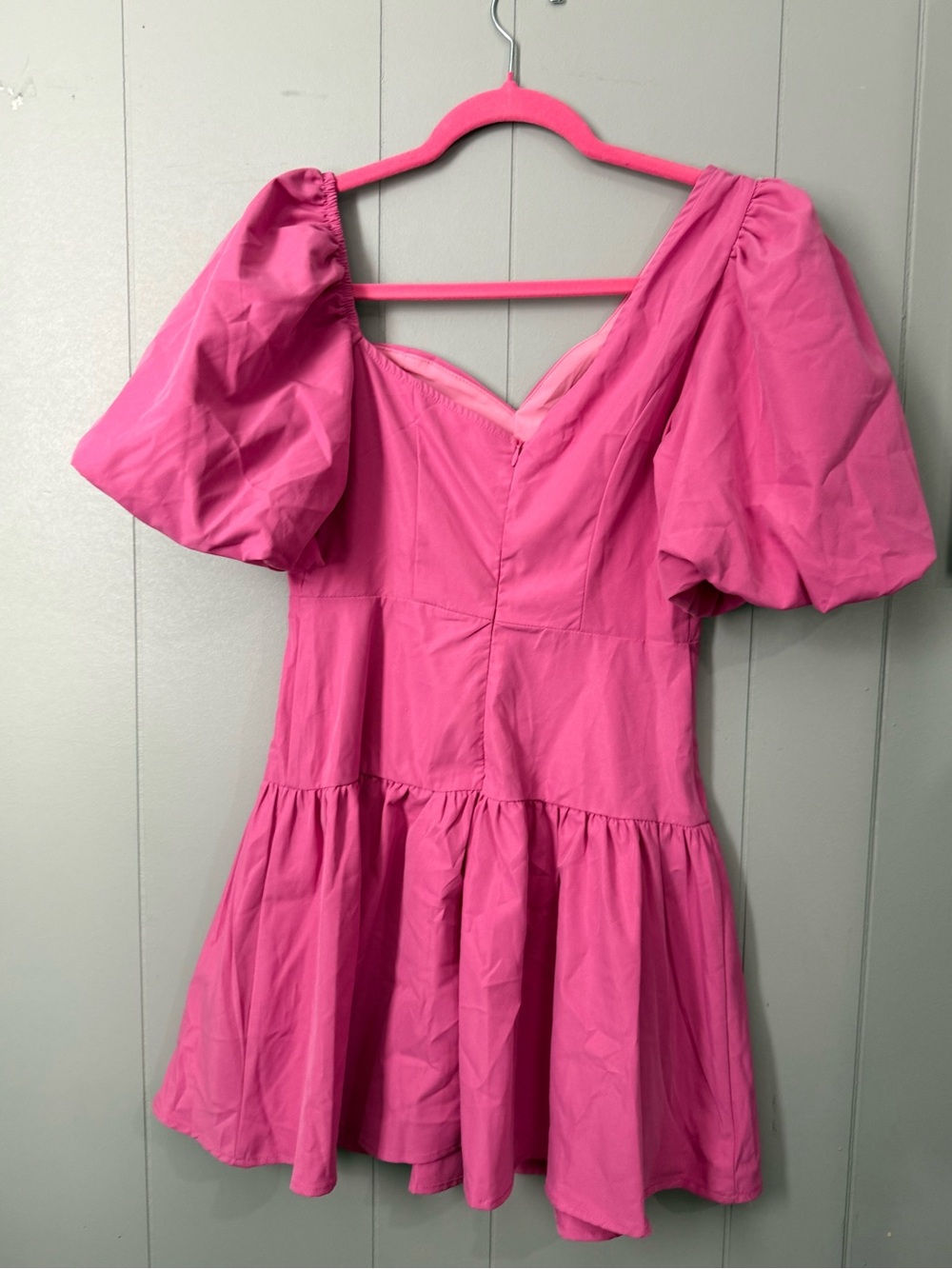 Hot Pink Puff Sleeve Mini Dress - Picture 7 of 7