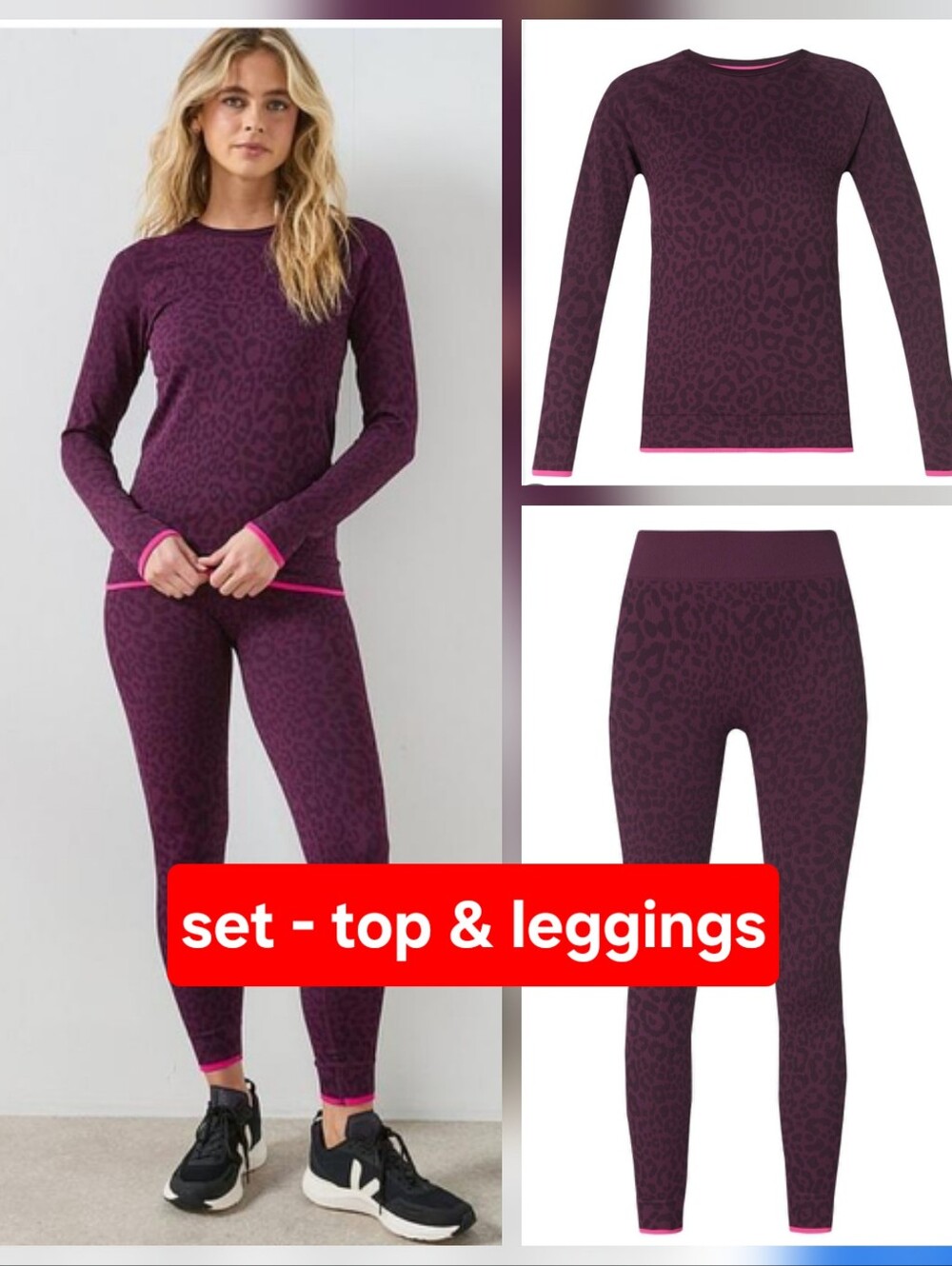 Set Sweaty Betty Animal Base Layer Legging & Crewneck Top - Purple Leo Jacquard