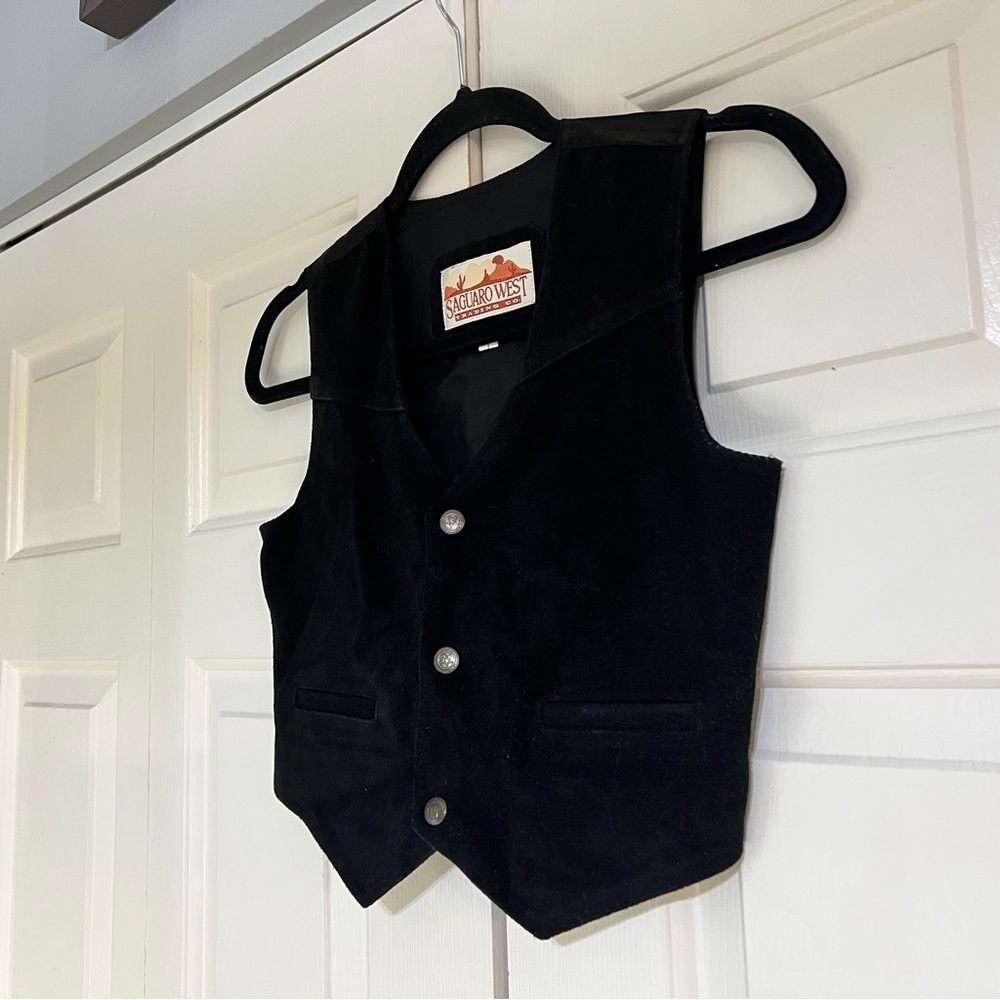 Saguaro West Trading Co Youth Black Suede Leather Vest Size XXL Western Cowboy