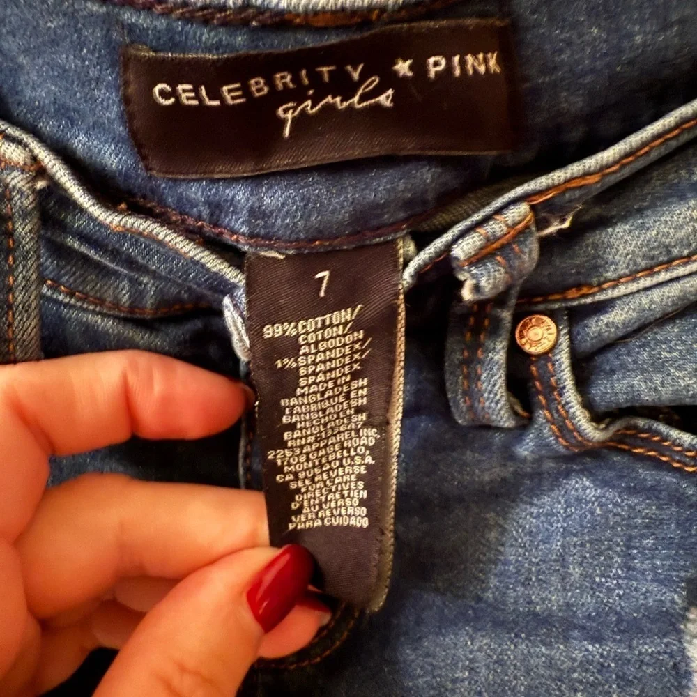 Celebrity Pink Blue Skinny Jeans with Distressed Details - Picture 3 of 3