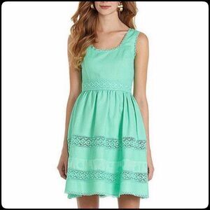 JESSICA SIMPSON Mint Green Lace Eyelet Fit & Flare Sleeveless Summer Dress 2