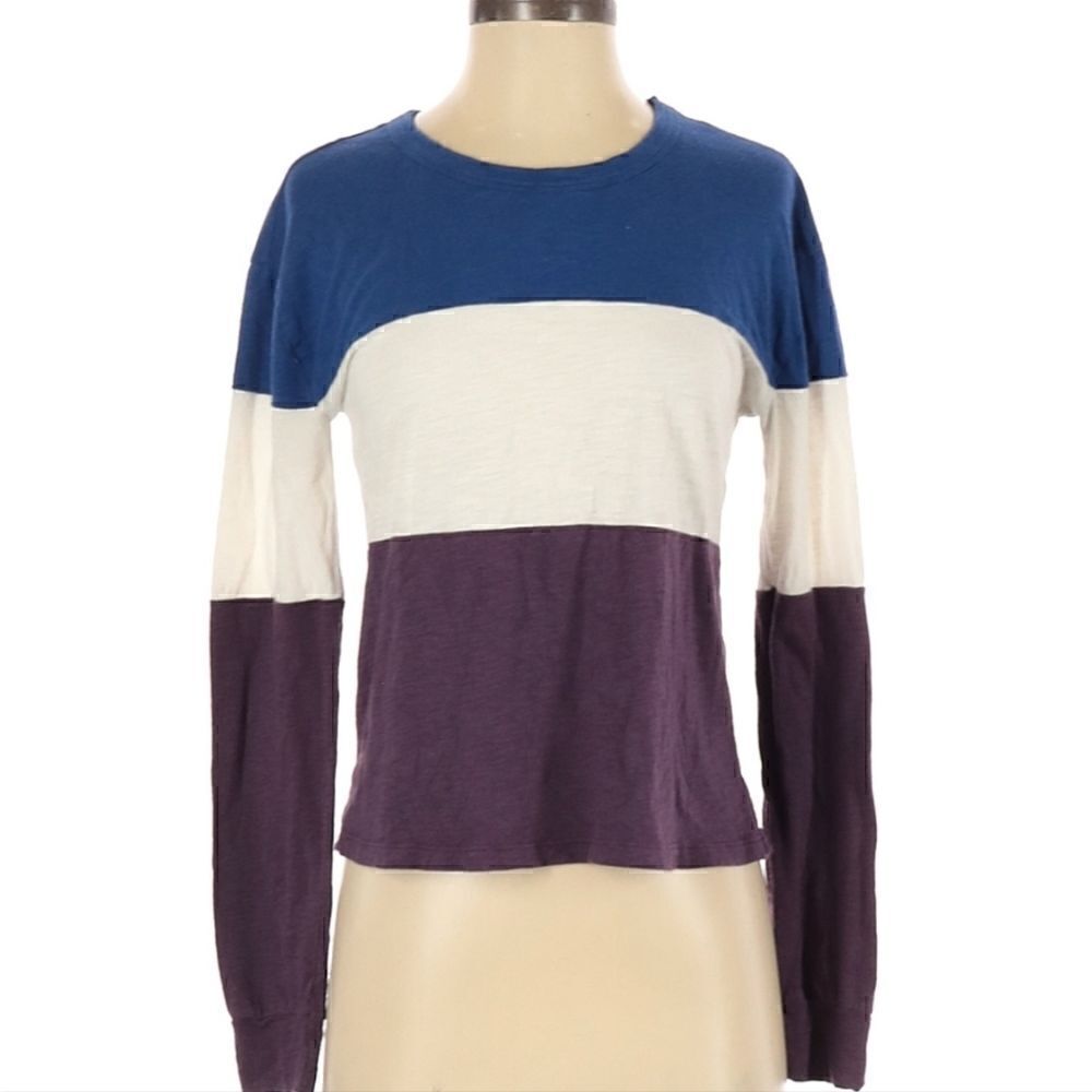 Abercrombie Vintage Long Sleeve Crew Neck Colorblocked Cotton T Shirt
