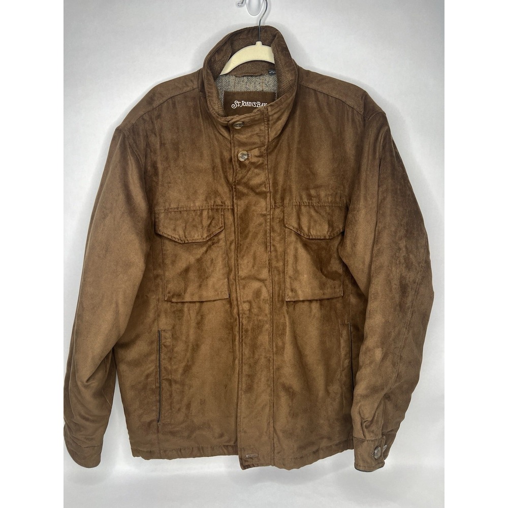 St John's Bay Men's Large Brown Faux Leather Car Jacket Full Zipper‎ Coat Dress