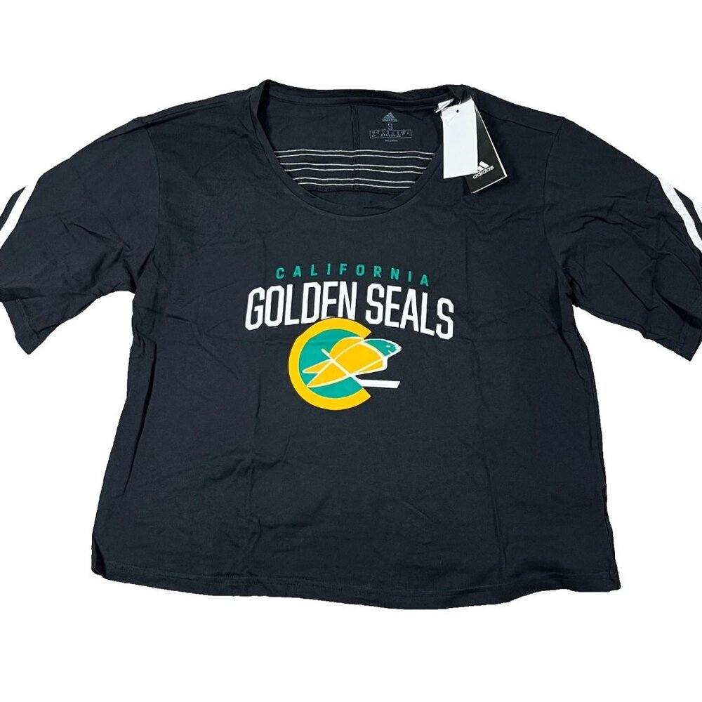 Adidas Womens Small Black California Golden‎ Seals NHL Hockey Cropped Tee NWT