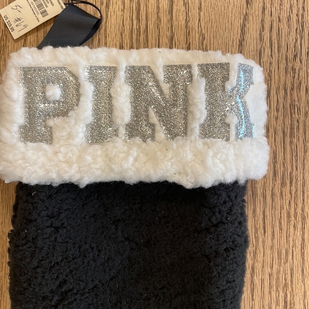 PINK Victoria’s Secret black & white Christmas stocking NWT - Picture 2 of 3