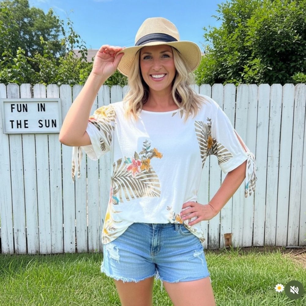 Cato Cream Floral Tunic Top