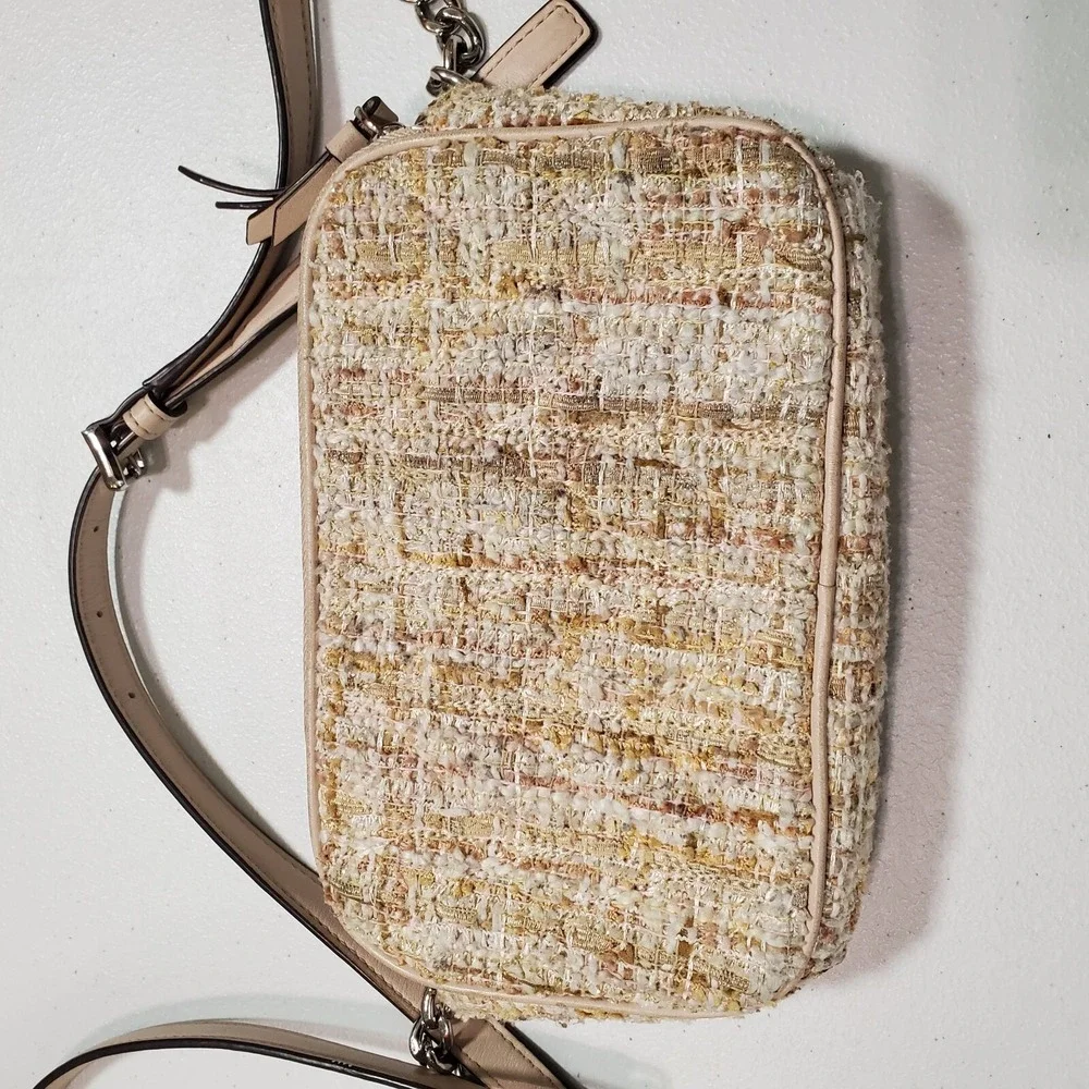 Kate Spade Women Bag One Size Beige Crossbody Tweed Chain Strap Adjustable - Picture 4 of 5