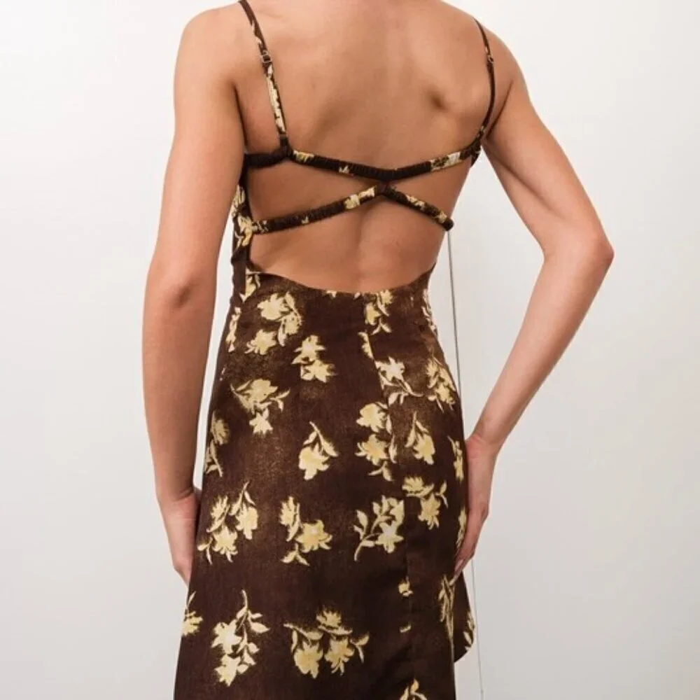 1 LEFT!! CRAZY ABOUT YOU BROWN FLORAL MINI DRESS - Picture 2 of 2