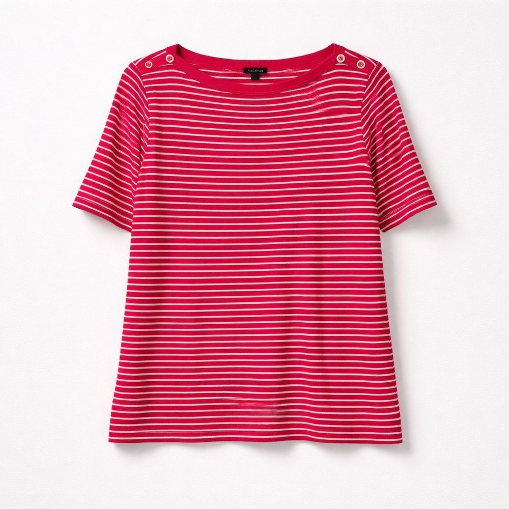 Talbots fuchsia pink and white boat neck short sleeve knit top EUC