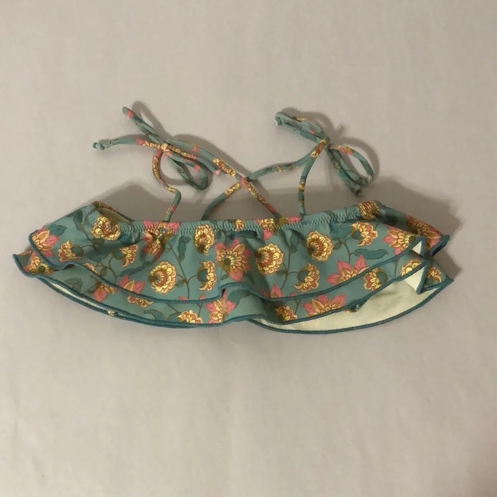 Louise Misha Girl’s Teal & Pink Floral Print Ruffled Bikini Bow Strap Top 3T - Picture 2 of 8