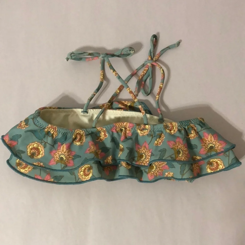 Louise Misha Girl’s Teal & Pink Floral Print Ruffled Bikini Bow Strap Top 3T - Picture 3 of 8