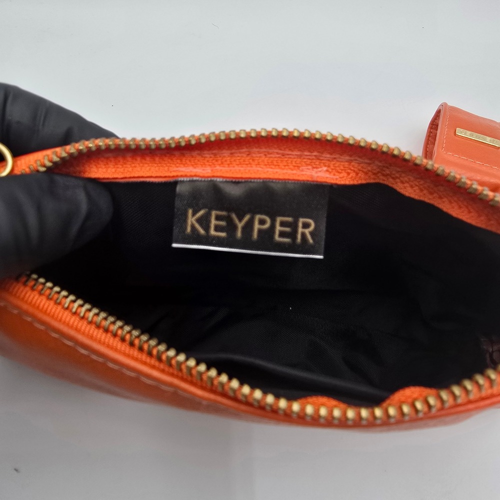 Keyper Orange Faux Leather‎ Wristlet Pouch Clutch Gold Hardware Zipper - Picture 4 of 7