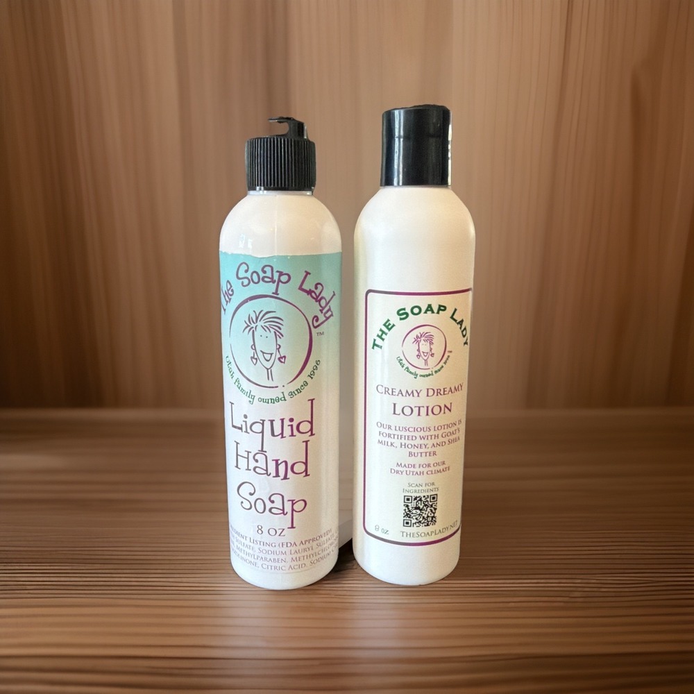 The Soap Lady Liquid Hand Soap & Creamy Dreamy Lotion Set 8 Oz Made In USA Utah