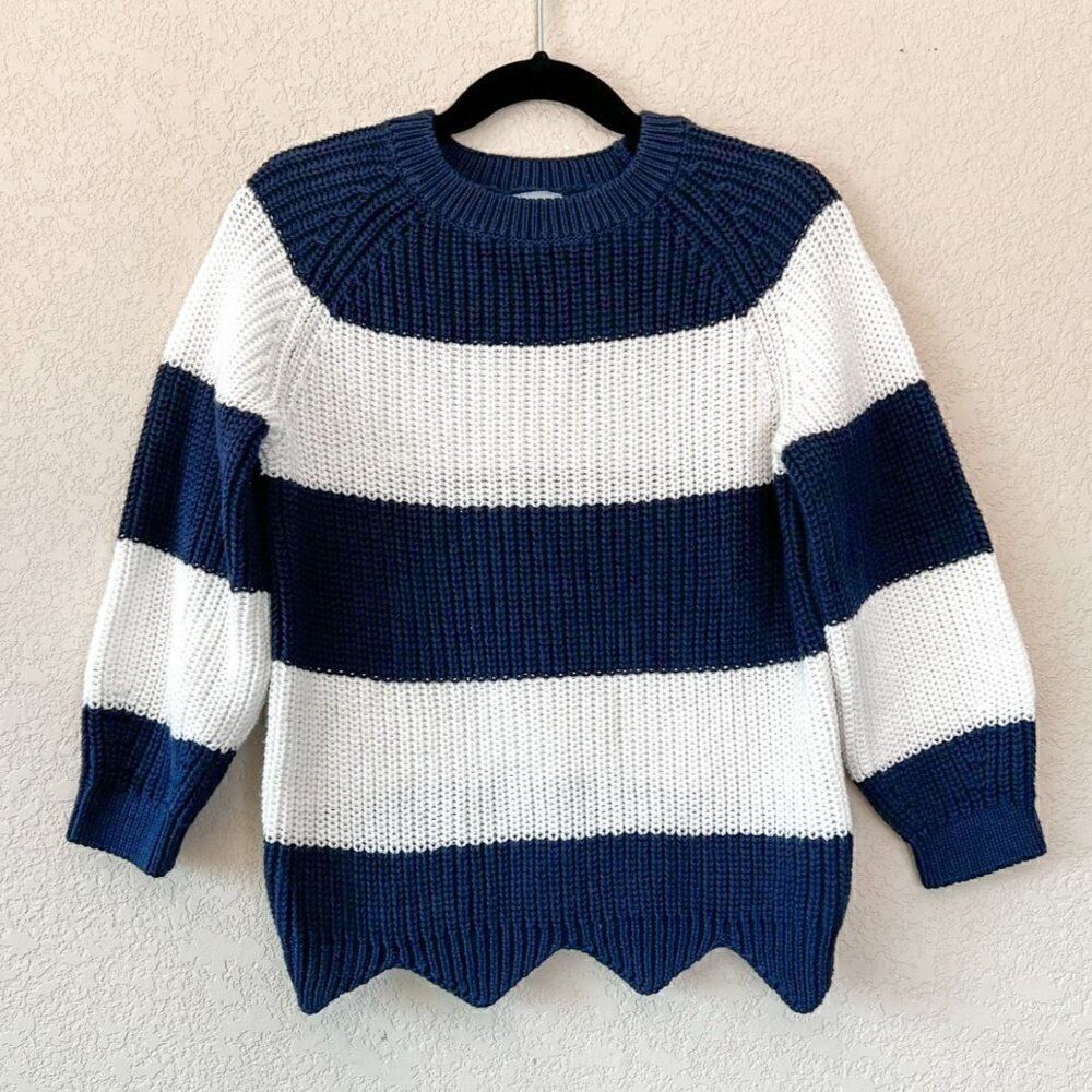NEW! Zara Navy and White Striped Chunky Knit Sweater Size 5