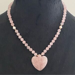 Beaded Rose Quartz Pearl & 14K Accent Heart Necklace
