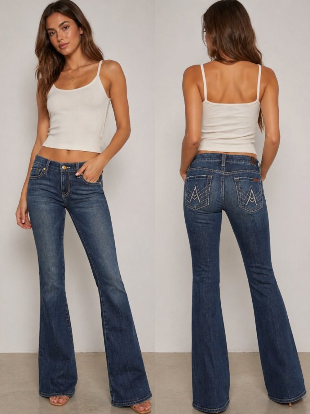 7 For All Mankind A Pocket Flare Jeans 26 Low Rise Y2K Dark Wash Denim