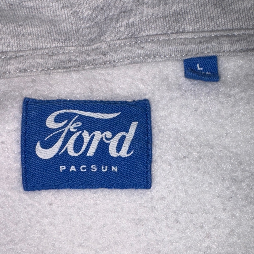 PacSun/Ford Light Gray Oversized Zip-Up Hoodie w Navy Embroidered Letters - Picture 3 of 5