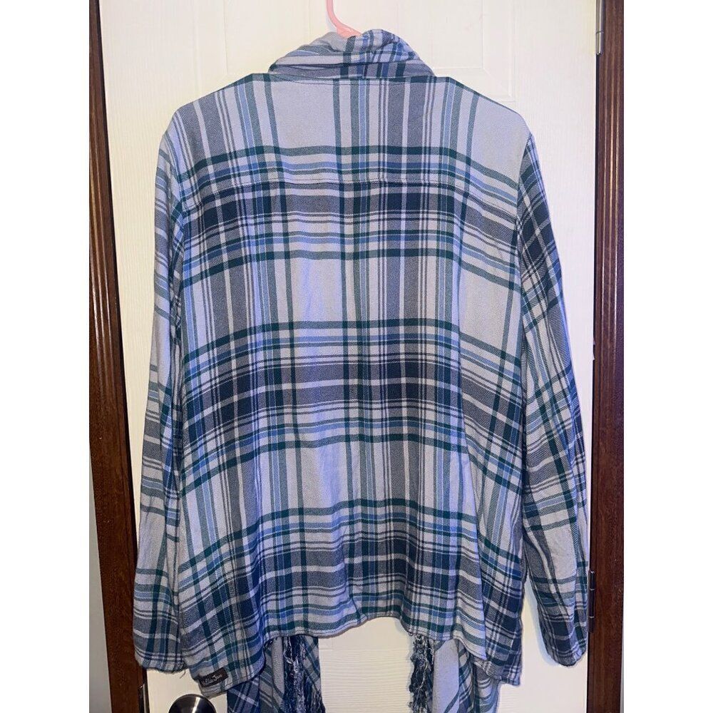Matilda Jane Moments With You Form a Line Jacket Plaid Fringe Open‎ Front Sz Lg - Picture 6 of 15