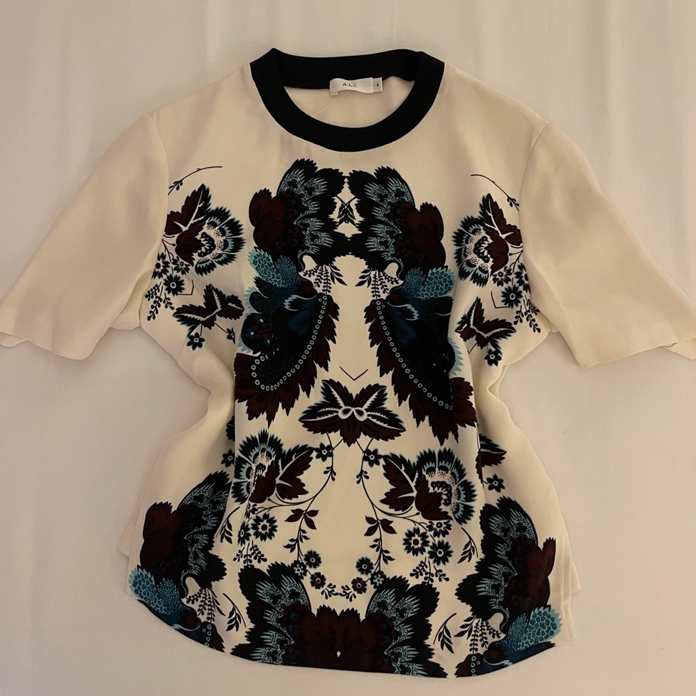 ALC 100 Silk Floral Butterfly Blouse Size 6 Designer Luxury Top