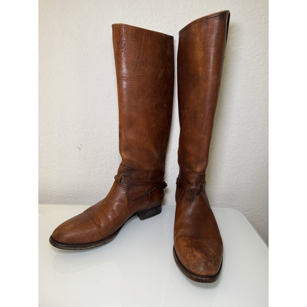 Frye 17-Inch Tall Knee Brown Leather Harness Biker Motorcycle Boots Women 7.5***