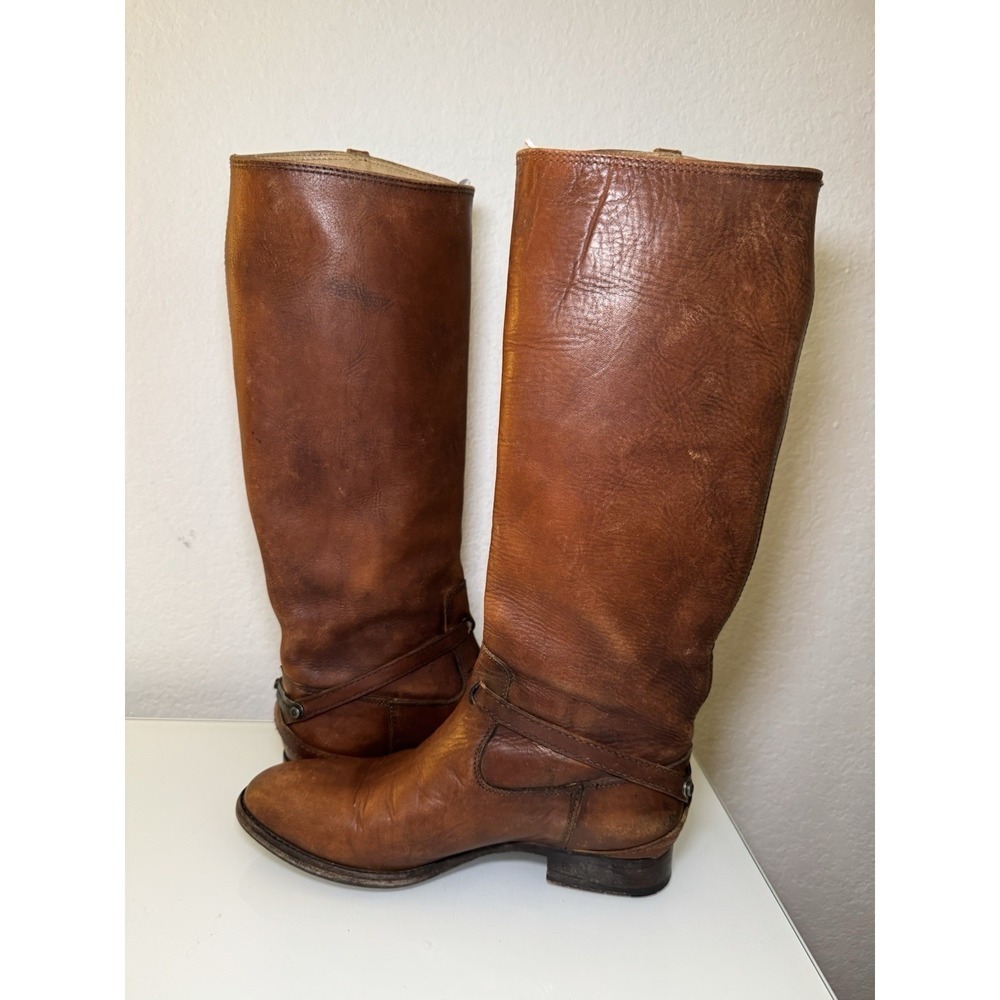 Frye 17-Inch Tall Knee Brown Leather Harness Biker Motorcycle Boots Women 7.5*** - Picture 10 of 16