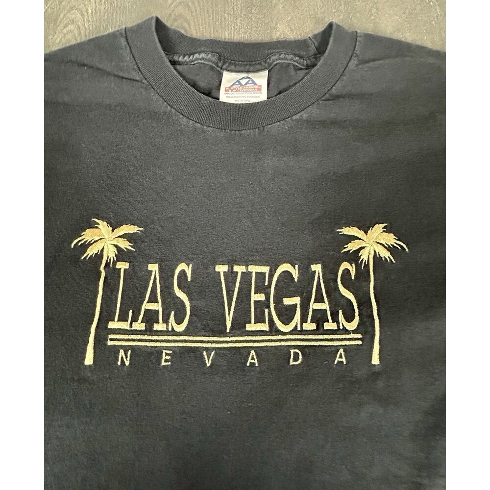 Vintage Las Vegas Nevada T Shirt Black With Gold Embroidery Destination USA 2XL - Picture 2 of 5