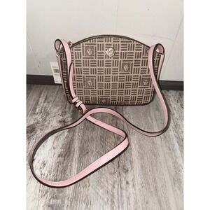 Anne Klein Triple Crossbody Bag Pink Signature Monogram Adjustable Strap