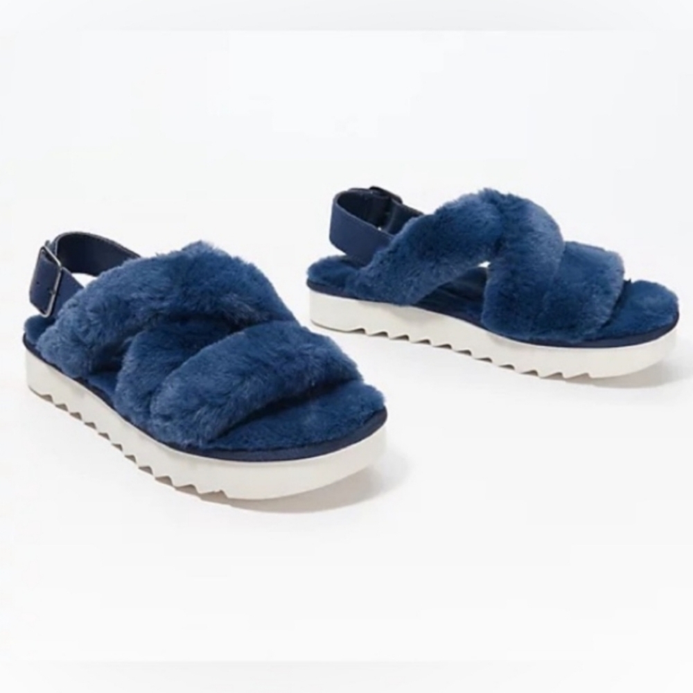 Ugg Australia Fuzz-ee Insignia Blue Faux Fur‎ Fuzzy Fluffy Slipper Sandals 8 - Picture 9 of 9