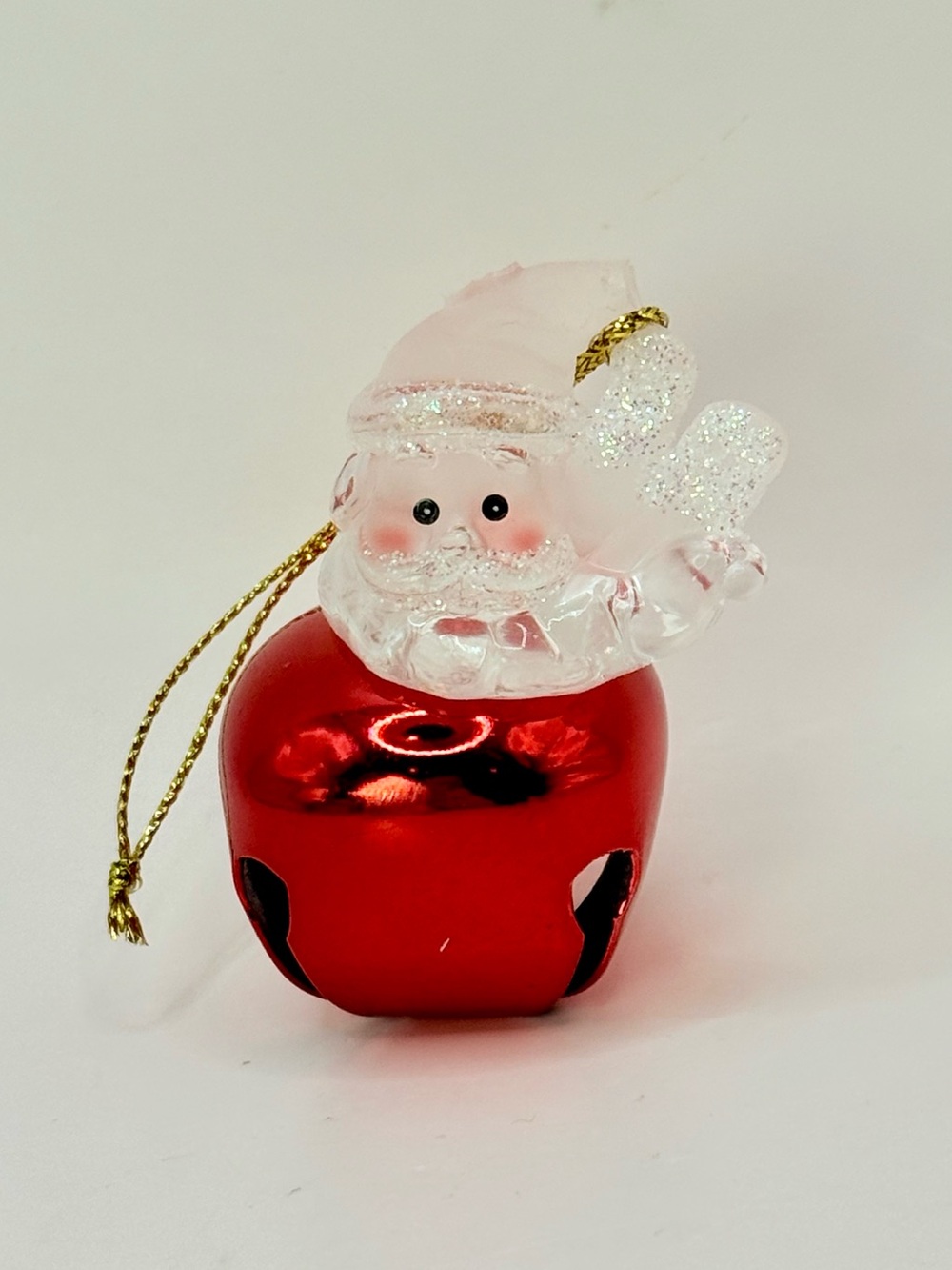 Jingle Buddies Glass Santa Claus Jingle Bell Christmas Ornament 2.5”