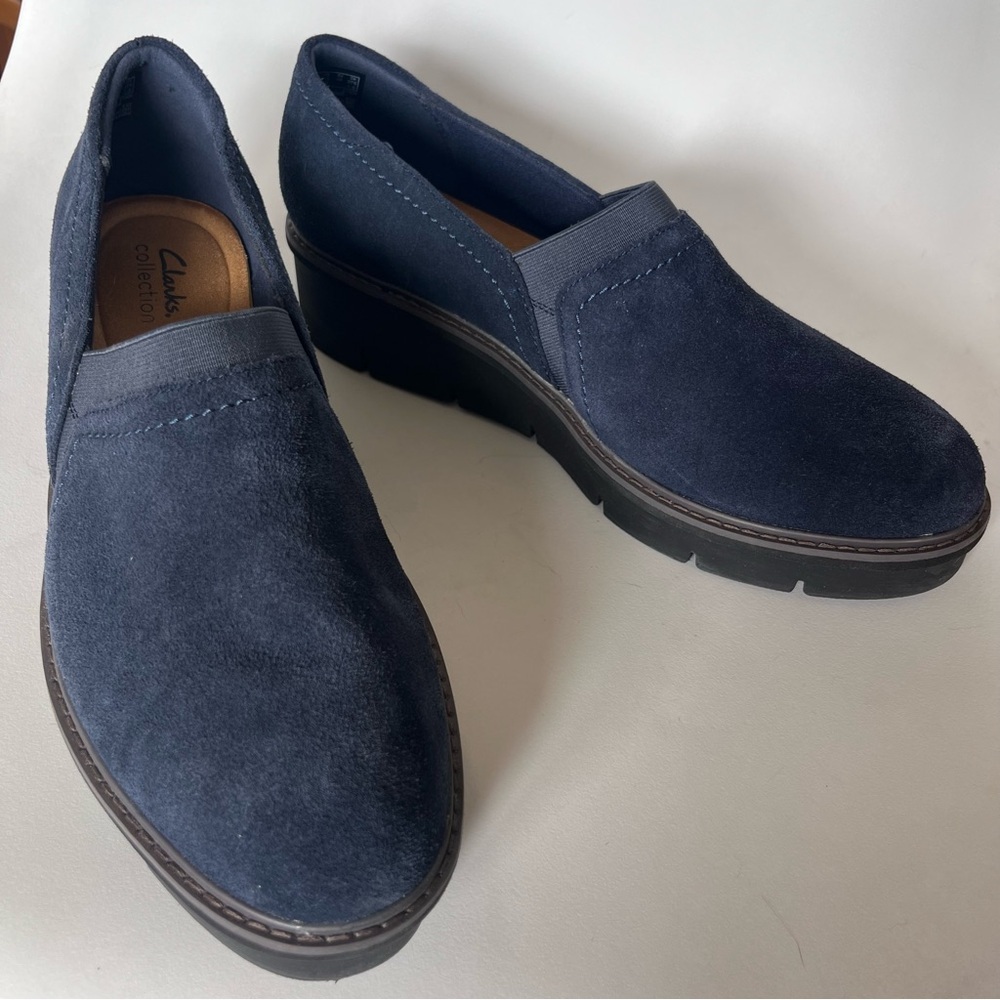Clark’s Airabell Mid Navy Blue Wedge Shoe Size 12