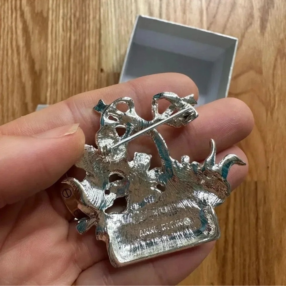 Anne Klein Silver-Tone Multi-Stone Flower Basket Pin - Picture 3 of 3