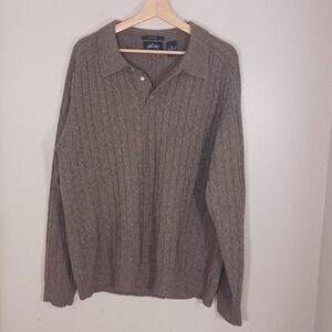 Allen Solly 100% Cashmere Sweater Mens XL Brown Cable Knit Collared Pullover