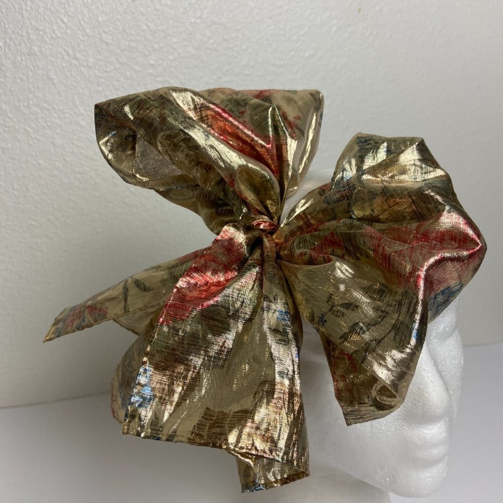 Glamor Vintage Shiny Gold Metallic Scarf / Bow