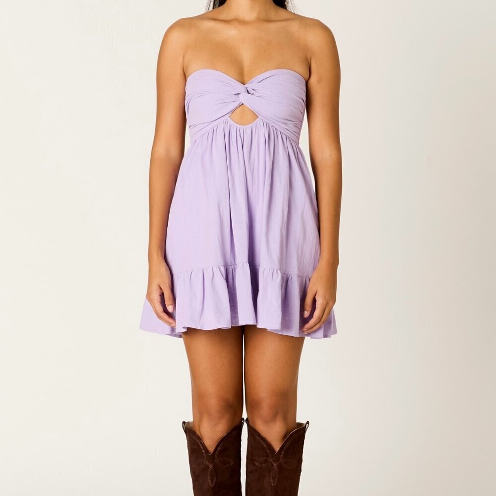 1 LEFT!! GETTING OUT OF HERE PURPLE STRAPLESS MINI DRESS
