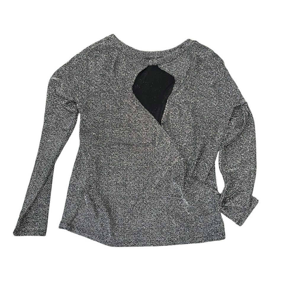 PAIGE Celeste Black Metallic Shimmer Keyhole Back Long Sleeve Blouse Women’s S - Picture 4 of 9